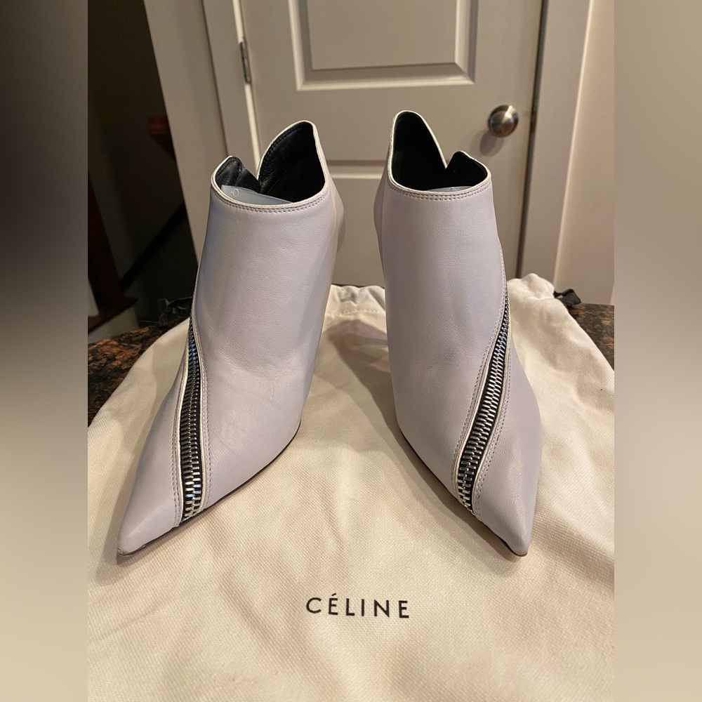 CELINE 100% Leather Ankle Zippered Boots EU 39 or US 9 Gray EUC